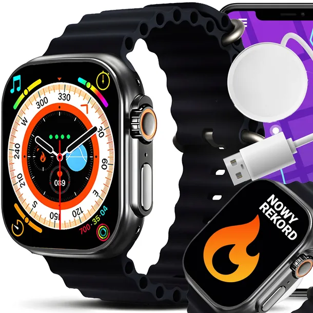 SMARTWATCH ZEGAREK CZARNY WODOODPORNY SPORT PULS CIŚNIENIE POWIADOMIENIA IP