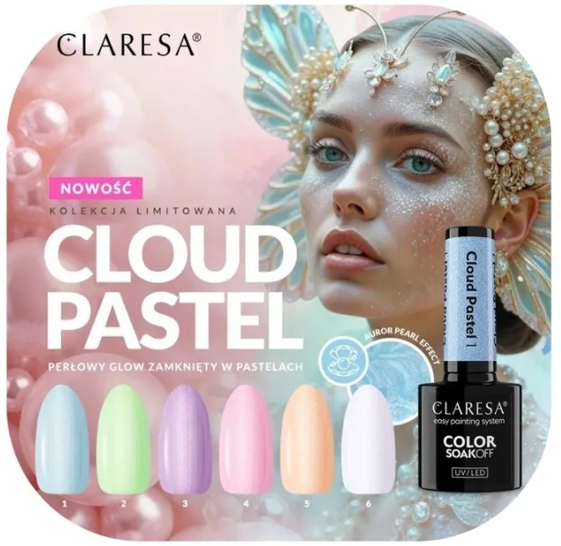 Claresa zestaw CLOUD PASTEL kolekcja lakierów hybrydowych perła 6 szt