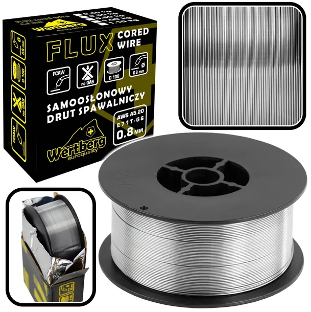 Samoosłonowy drut spawalniczy Wertberg FLUX 0,8mm 1kg | FCAW - MIG bez gazu