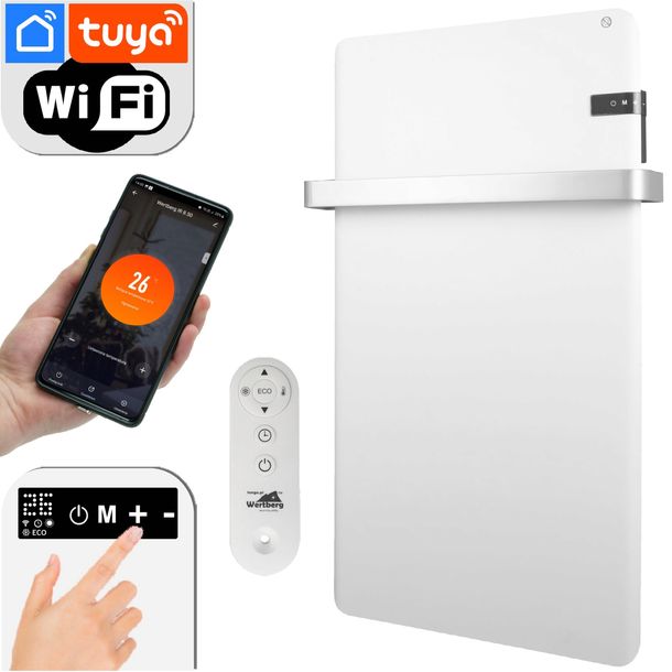 elektryczny grzejnik łazienkowy WERTBERG IR 8.50 pilot WiFi Tuya + wieszak