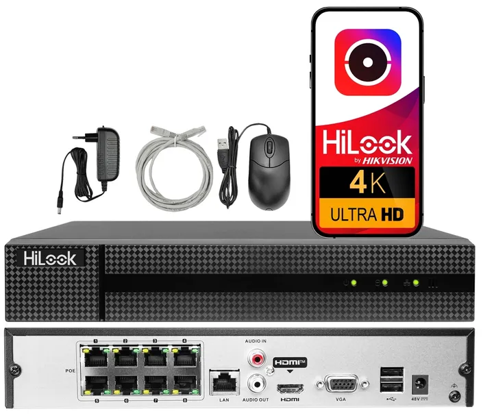 Rejestrator IP PoE Hikvision HiLook 8x PoE do kamer IP do 8Mpx Aplikacja