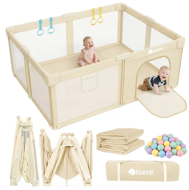 KOJEC DLA DZIECI SKŁADANY PREMIUM 150x180 MATA KULKI KOSZ SZYBKIE SKŁADANIE
