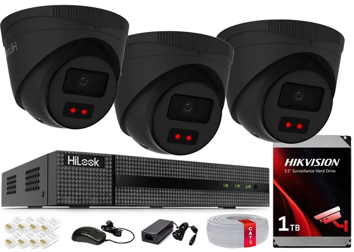 Zestaw Monitoringu 4MPx 3 Kamery HiLook by Hikvision Aplikacja PODGLĄD 24/7