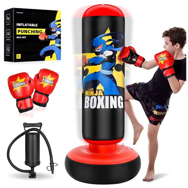 WOREK BOKSERSKI DLA DZIECI 168 CM DO MMA STOJĄCY Z RĘKAWICAMI POMPKĄ ZESTAW