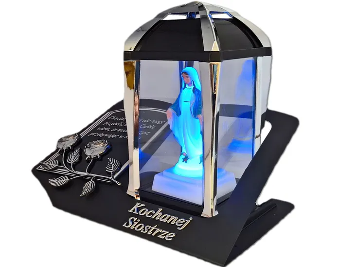 SIOSTRA SIOSTRZE ZNICZ LAMPION NA GRÓB KPL SREB SKOS SENTENCJA+FIGURKA LED