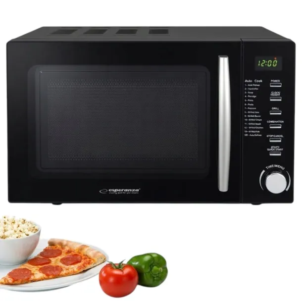 KUCHENKA MIKROFALOWA MIKROFALÓWKA 20L 1200W 14 programów GRILL CZARNA MOCNA