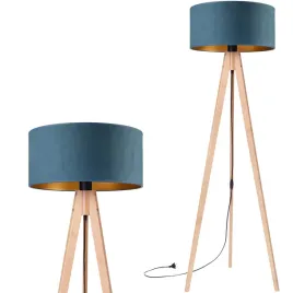 lampa-stojaca-podlogowa-trojnog-drewniany-buk-abazur-welur-jeans-zloty
