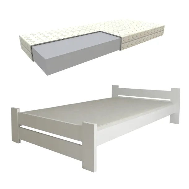 ŁÓŻKO PODWÓJNE EKO MINI 120x200 BIAŁE + MATERAC PIANKA STELAŻ GRATIS