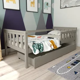 lozko-dzieciece-drewniane-szare-franio-80x200-z-szuflada-stelaz-gratis
