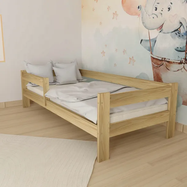 ŁÓŻKO DZIECIĘCE ALA 80x200 SOSNA + STELAŻ BARIERKA DREWNIANE SOLIDNE