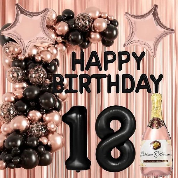ŚCIANKA BALONY ZESTAW BALONÓW NA OSIEMNASTKĘ 18 URODZINY GOLD ROSE 78SZT
