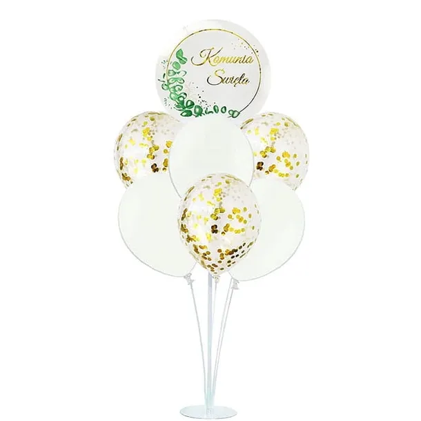 ZESTAW BALONY KOMUNIA ŚWIĘTA + STOJAK NA BALONY 8 SZT