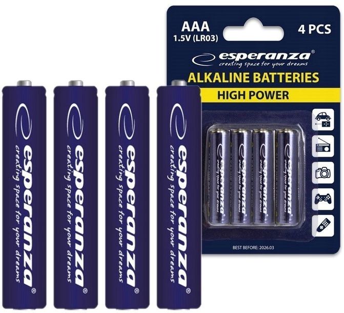 BATERIE ALKALICZNE BATERIA AAA LR03 1.5V ESPERANZA 4 SZTUKI