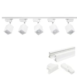 5-x-bialy-reflektor-kwadrat-na-zaroweczki-gu10-szyna-2m-jednofazowa