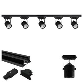 5-x-reflektory-na-szynie-200cm-czarne-1-faza-loftowe-z-modulem-i-zaslepka