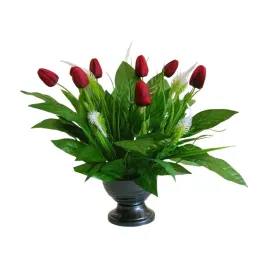 stroik-kompozycja-nagrobna-bordowe-wiosenne-tulipany