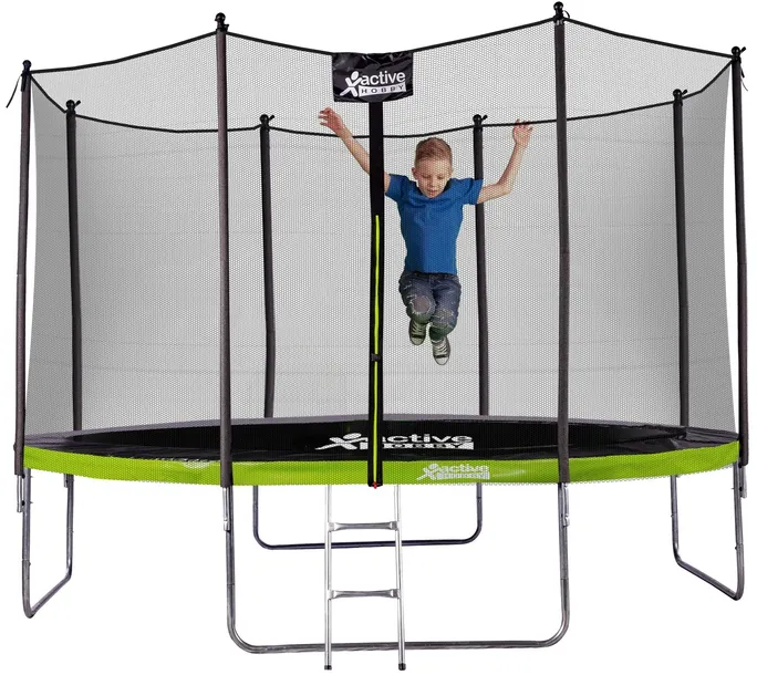 Trampolina Ogrodowa dla Dzieci Siatka Zewnętrzna 12FT 374 cm Drabinka Osłon