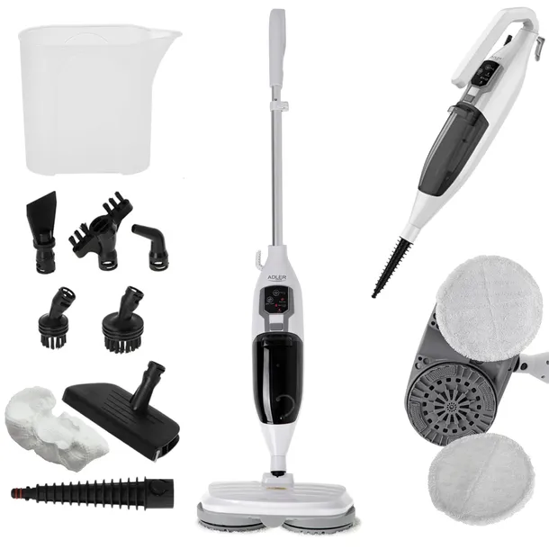 Mop obrotowy PAROWY 2w1 czyścik ręczny 8 końcówek Moc 1300W Adler AD 7052
