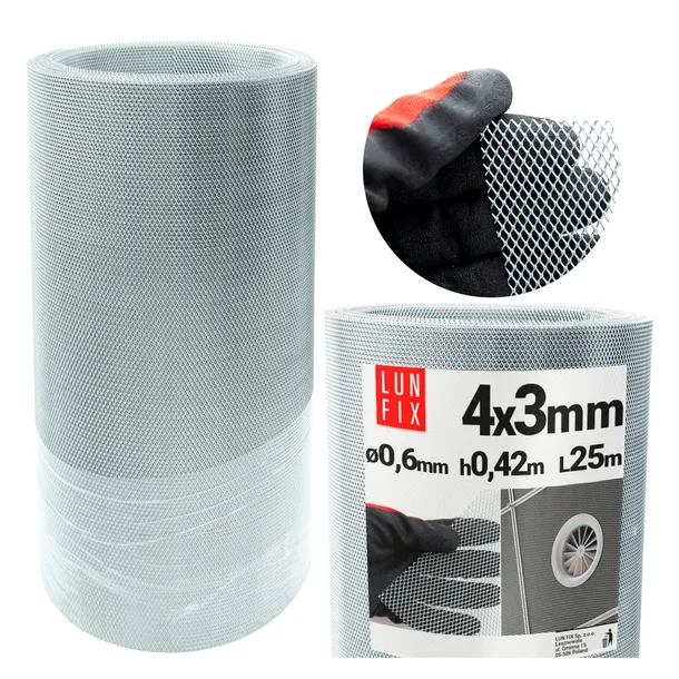 Siatka cięto ciągniona 25m na owady metalowa wentylacyjna 4x3mm h0,42