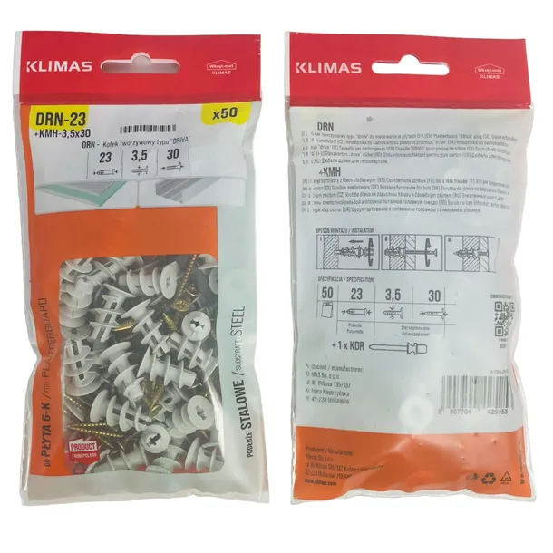 kolki-driva-do-plyt-karton-gips-gk-regips-8x23-mm-slimakowy-z-wkretem-50szt-opakowanie-sztuki