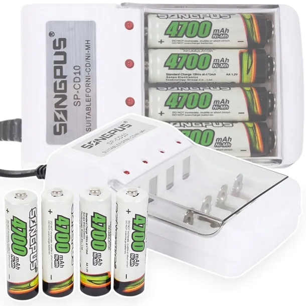 4x AKUMULATORKI R6 AA 4700MAH NI-MH PALUSZKI + ŁADOWARKA Zestaw 4 sztuki