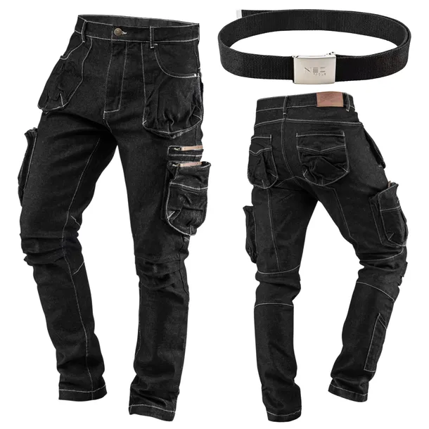 NEO Spodnie Robocze Męskie Jeans z Paskiem - Seria DENIM Stretch MOCNE