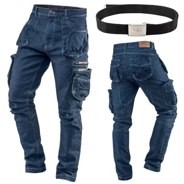 NEO Spodnie Robocze Męskie Jeans z Paskiem - Seria DENIM Stretch MOCNE