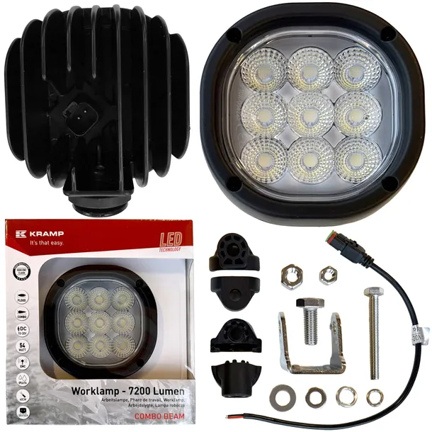 LAMPA ROBOCZA LED KWADRAT 54W 7200lm 10 30V 9 LED ROZPROSZONA 144X106X78MM