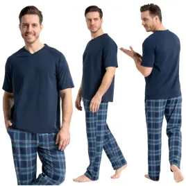 pizama-meska-dwuczesciowa-dlugie-spodnie-w-krate-gladka-koszulka-moraj-4xl