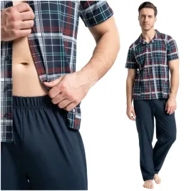 pizama-meska-rozpinana-koszulka-w-krate-elegancka-dlugie-spodnie-moraj-xxl