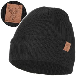 czapka-damska-zimowa-beanie-na-chlodne-dni-w-prazek-naszywka-jelenia-moraj