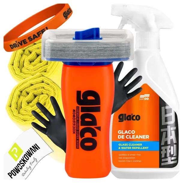SOFT99 GLACO DX + GLACO DE CLEANER ZESTAW WYCIERACZKA W PŁYNIE POWŁOKA