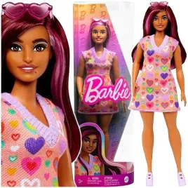lalka-barbie-fashionistas-modna-brunetka-rozowe-pasemka-sukienka-w-serca