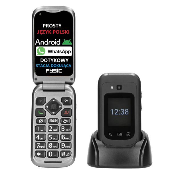 TELEFON SMARTFON Z KLAPKĄ DLA SENIORA PO POLSKU SOS DUŻE KLAWISZE WIFI LTE
