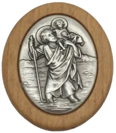 plakietka-drewniana-sw-krzysztof-srebrny-owal