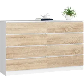 komoda-do-salonu-bezuchwytowa-szafka-160-cm-8-szuflad-duza-biala-dab-sonoma