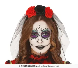 opaska-z-kwiatami-roze-welon-czarny-halloween-dia-de-los-muertos