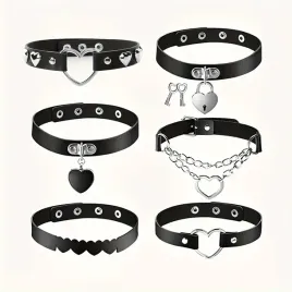 6szt-choker-skorzany-zestaw-czarny-gotycki-w-serca
