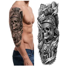 tatuaz-rekaw-szkielet-czaszka-wojownik-zmywalny-tymczasowy-wodny