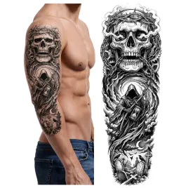 tatuaz-rekaw-szkielet-czaszka-smierc-cmentarz-zmywalny-tymczasowy-wodny