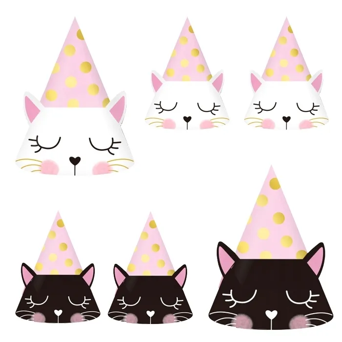czapeczki-urodzinowe-godan-rozowe-6-sztuk-kotek