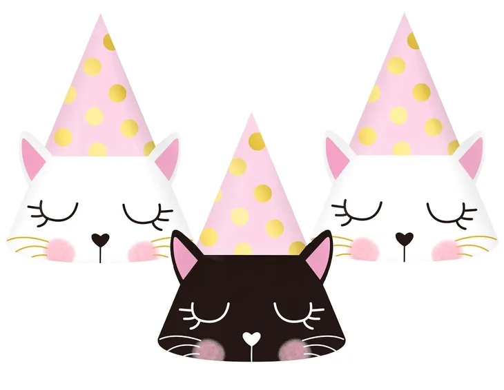 czapeczki-urodzinowe-godan-rozowe-6-sztuk-kotek-kolor-rozowy