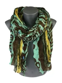 piekny-cienki-szalik-zwierzecy-print-zielony-zolty-brazowy-wk-29