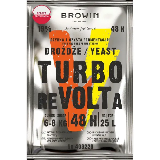 Drożdże gorzelnicze Turbo reVOLTa 48h na 25 litrów do alkoholu na cukier