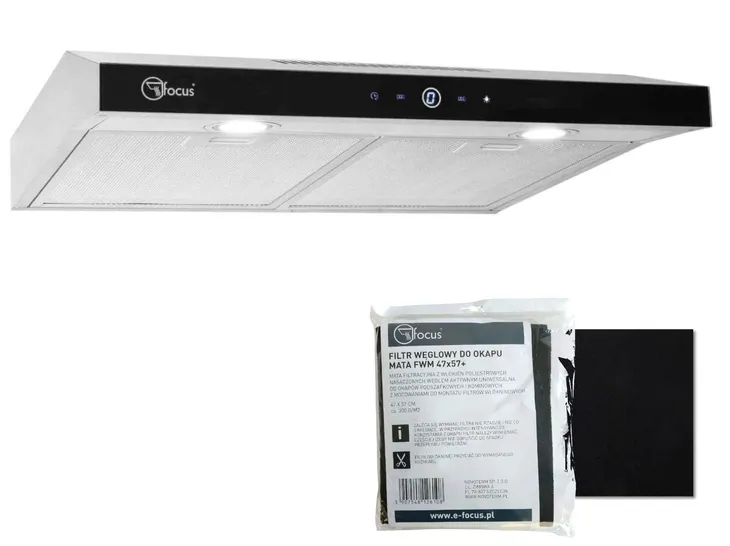 Okap/pochłaniacz 50cm Modo Slim Panel dotykowy srebrny podszafkowy + filtr