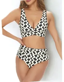 bikini-damskie-wysoki-stan-push-up-marszczenie-xs-krem-czarne