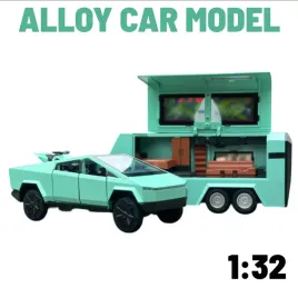 model-samochodu-tesla-cybertruck-pickup-trailer-1-32-metalowy-zielony