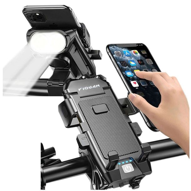 Uchwyt rowerowy na telefon 4w1 lampka LED T6 przednia dzwonek klakson na ro
