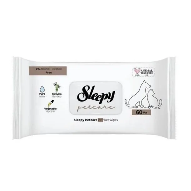 Sleepy Pet Care Chusteczki nawilżane dla zwierząt psa kota 60 szt