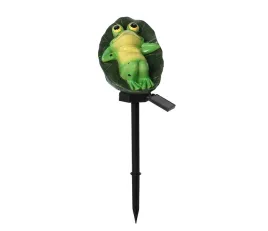 lampka-ogrodowa-solarna-wbijana-led-zaba-na-lisciu